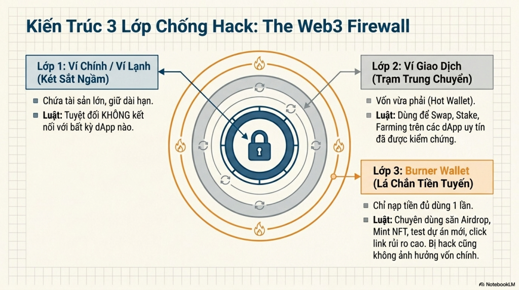 Kiến trúc 3 lớp bảo về tài sản trong ví Crypto